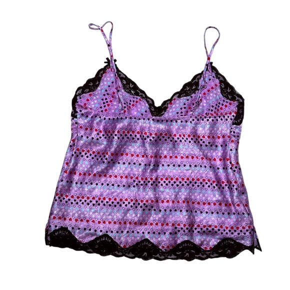 Candies Colorful Heart Print Lace Babydoll Slip Top Size L Y2K Fairy Whimsical - Picture 2 of 3